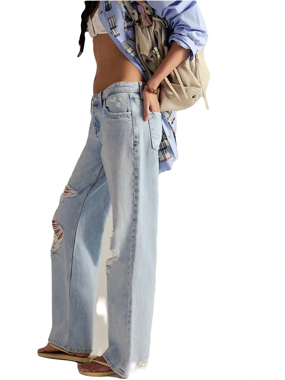 Free People Women's Tennessee Low-Rise Boyfriend Jeans Y2K grunge wide leg 29